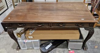 Late 19th/early 20th century mahogany writing desk, the rectangular top with thumbmoulded edge,