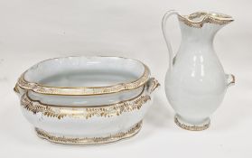19th century Copeland pottery white and gilt ewer and footbath from a wash-set, impressed and