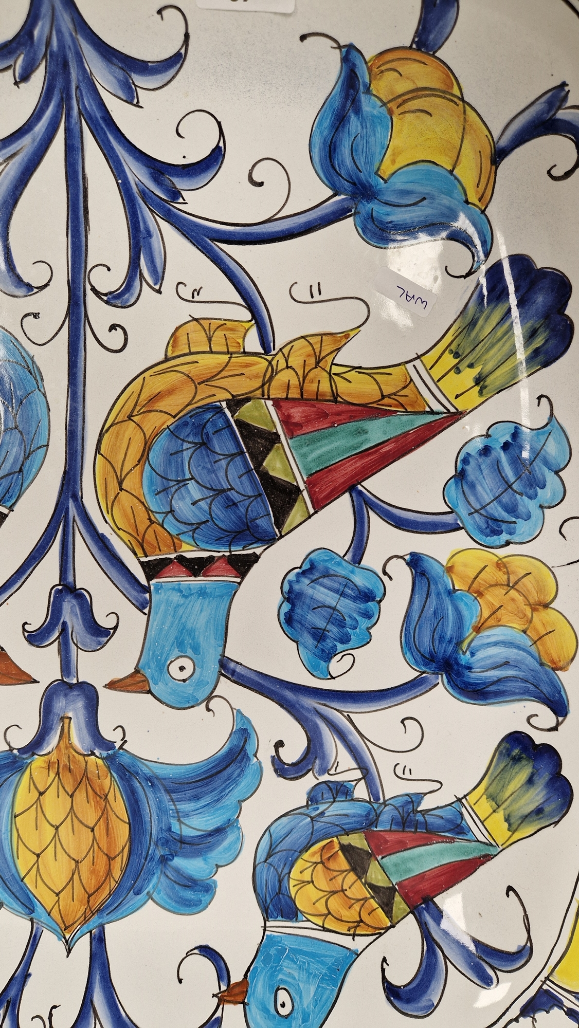 Italian pottery large charger, rounded square and decorated in bright polychrome colours with - Image 6 of 16