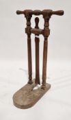 Late 18th/early 20th century oak folding boot jack with turned supports, 86cm high x 48cm wide x