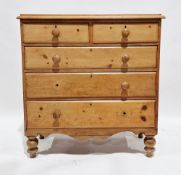 19th century pine chest of two short over three long graduating drawers, the top with rounded