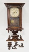 Victorian mahogany hanging wall clock, the glazed door opening to a dial with arabic numerals,