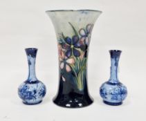 Pair Moorcroft Florianware miniature bottle vases, pale blue and bright blue floral decorated (
