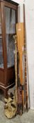 Fishing equipment including Hardy fishing rod, Harrods of London fishing rod, folding landing net