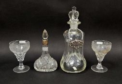 Victorian silver collared cut-glass perfume bottle and stopper, cut with starburst, hobnail