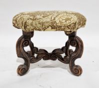 Oak dressing stool in the 18th century manner, with upholstered cushion seat and raised on four