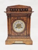 Early 20th century oak cased 8-day mantel clock, the gilt brass and silvered face having Arabic
