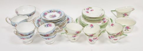 Royal Doulton Art Deco part tea-service, printed green marks, pattern no. V.1409, with pink and blue