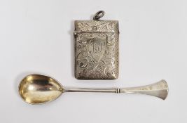 Russian 84 standard silver spoon with flared finial and silver gilt bowl and a silver vesta case