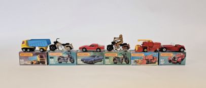 Six boxed Matchbox Superfast 75 series diecast model cars to include No. 47 Jaguar SS100, 2 X No.