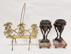 Pair of 19th century neo-classical bronze urns cast with foliate scrolling decoration and supports