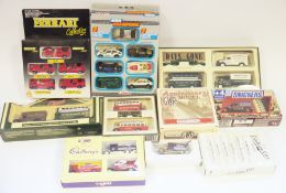 Collection of boxed and carded diecast and plastic vehicles including Majorette Cadbury's