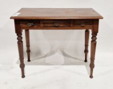 Late Victorian mahogany side table, the rectangular top with thumbmoulded edge over three frieze