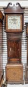 18th century 30-hour longcase clock of large proportions, the swan neck pediment hood enclosing a