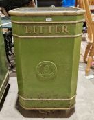 Cast iron square litter bin, probably early 20th century, having a green and gold coloured finish