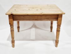 19th century pine cottage kitchen table with single drawer to one end and raised on turned
