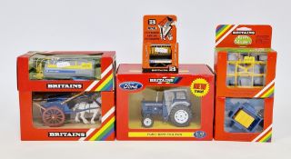 Britains farming models to include 42196 Ford 5000, 9499 Tumbrel Cart, 9560 Vacuum Tanker, 9551 Mini