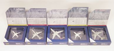 Five Gemini Jets 1:400 scale die-cast aircraft models 2 x Lufthansa Boeing 737-500 item no.