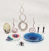 Wedgwood blue and clear flared glass bowl, etched marks, 32.5cm diam., a Murano style twist Art