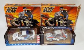 Two boxed Action Man Missle bikes together with a quantity of Action Man accesories to include