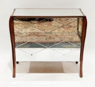 Laura Ashley mirrored and teak chest of three long drawers, the drawers with cross hatch design