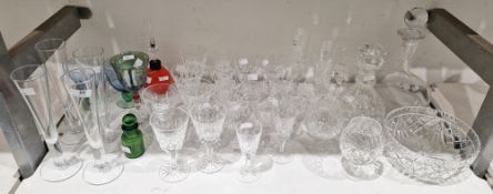 Quantity cut glass stemmed wines, flutes, fruit bowl and other decorative glassware including set of