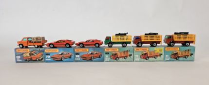 Six boxed Matchbox Superfast 75 series diecast model cars to include No.66 Ford Transit, 2 X No.70