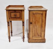 19th century mahogany pot cupboard, the top with three-quarter upstand over a single door raised