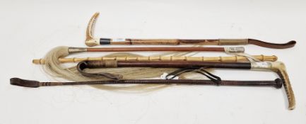 Late 19th / early 20th century hunting crop with antler handle, silver collar (hallmarks rubbed) and