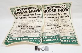 Mixed lot of collectables including two posters for the Northwood Horse Show in 1954, 75cm x 51cm, a