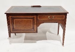 Edwardian mahogany and satinwood inlaid writing desk, the black leather inset top over a single