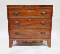Early 19th century mahogany caddy-top chest of three long graduating cockbeaded drawers with brass