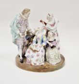 19th century Continental porcelain conversation group, spurious blue crossed swords marks, a