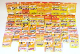 43 Matchbox carded diecast vehicles including 11 Superfast including SF1 Police car, SF2 Firebird,