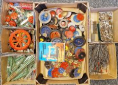 Collection of loose Meccano, mainly mid century including wheels, medium length and short strips,