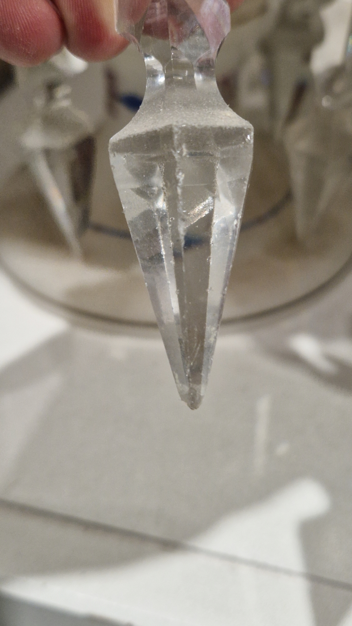 Two Victorian frosted opaque and gilt glass lustres, suspending pendant drops, four clear glass - Image 14 of 23