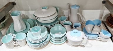 Mid-century Poole Pottery part dinner-service, with cloud grey and turquoise ground, comprising: