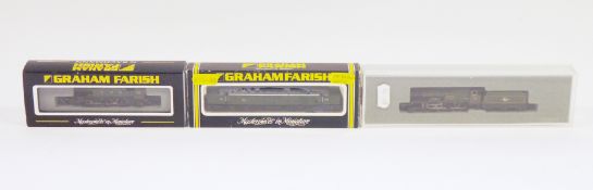 Three boxed Graham Farish by Bachmann N gauge locomotives to include 370-150 N Gauge BR Green 7004