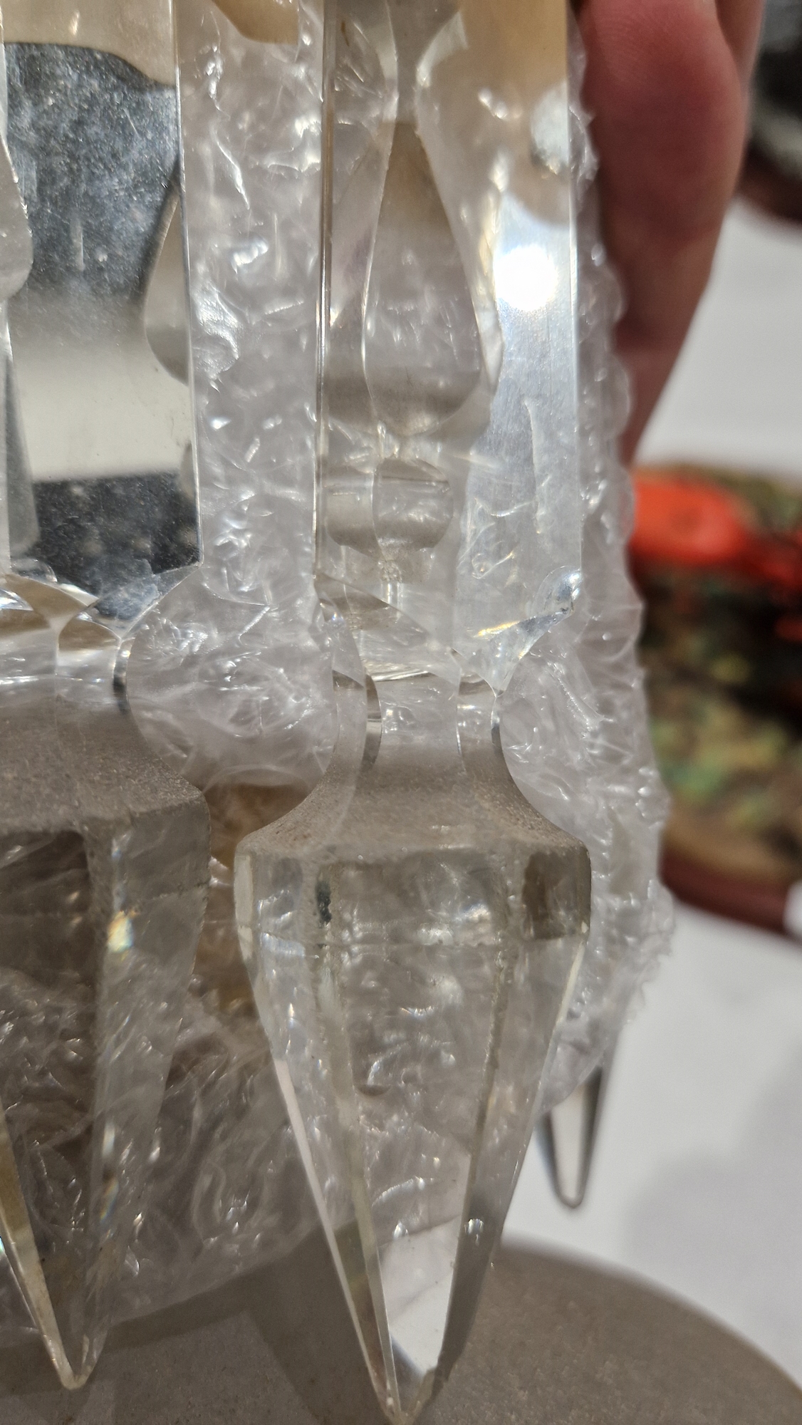 Two Victorian frosted opaque and gilt glass lustres, suspending pendant drops, four clear glass - Image 12 of 23