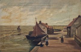 Frank Walters (20th century) Oil on canvas Figures before a quayside, signed lower right,