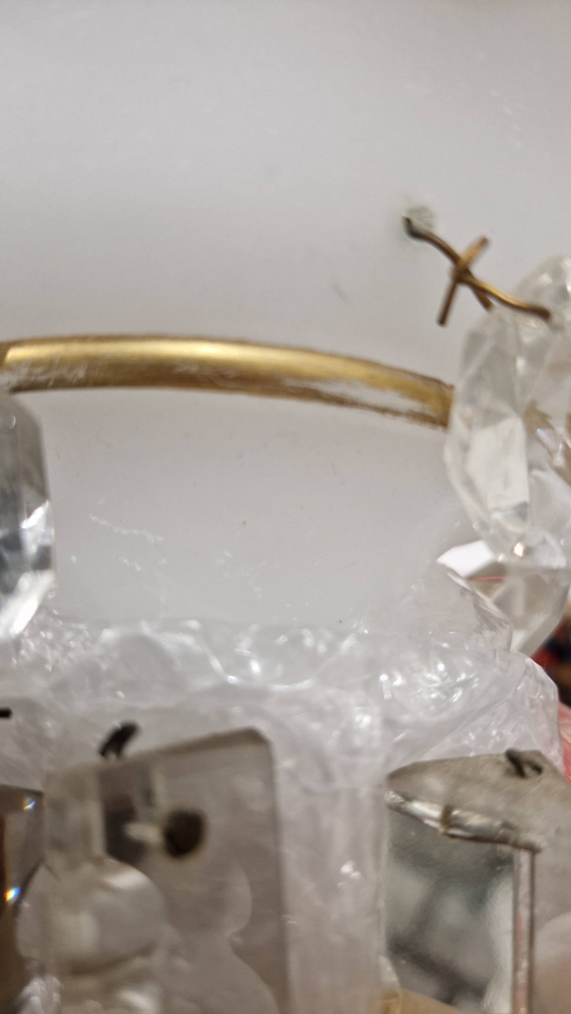 Two Victorian frosted opaque and gilt glass lustres, suspending pendant drops, four clear glass - Image 11 of 23