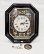 19th century French ebonised hanging wall clock, eight-day movement, the marble-effect dial with