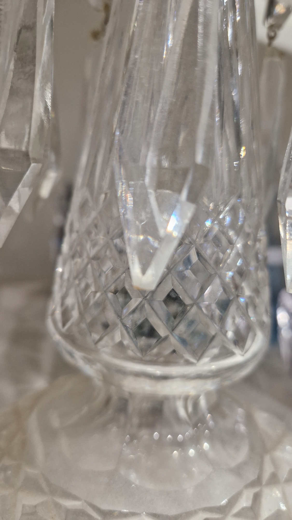 Two Victorian frosted opaque and gilt glass lustres, suspending pendant drops, four clear glass - Image 18 of 23