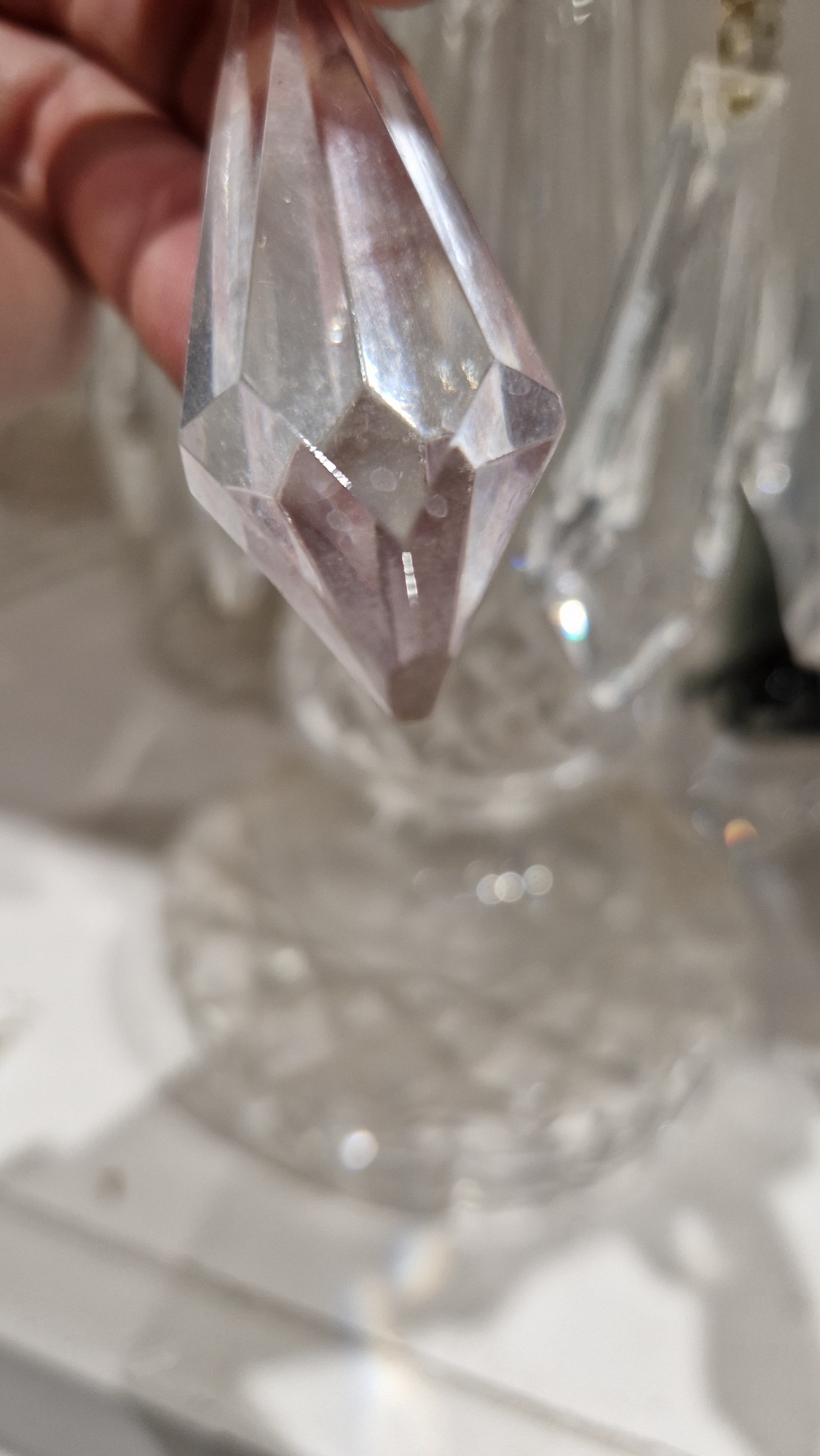 Two Victorian frosted opaque and gilt glass lustres, suspending pendant drops, four clear glass - Image 17 of 23