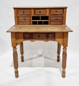 19th century French mahogany inlaid bonheur du jour writing desk, the upper section with an