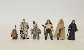 Six Vintage 1984 L.F.L Star Wars Action Figures to include Wicket with spear, Han Solo (In Trench