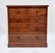 19th century mahogany chest of two short over three long graduating drawers with turned wooden