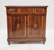 Early 20th century mahogany cross-banded and inlaid side cabinet, the single long drawer with