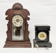 Late 19th century American Ansonia gingerbread mantel alarm clock, eight-day movement, the dial with