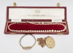 9ct gold belcher link chain with gold-plated oval locket, a lady's 9ct gold Avia wristwatch on